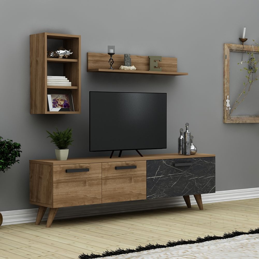 Mueble para TV de pie 140 cm - Roble - con estantes de pared | romaníes