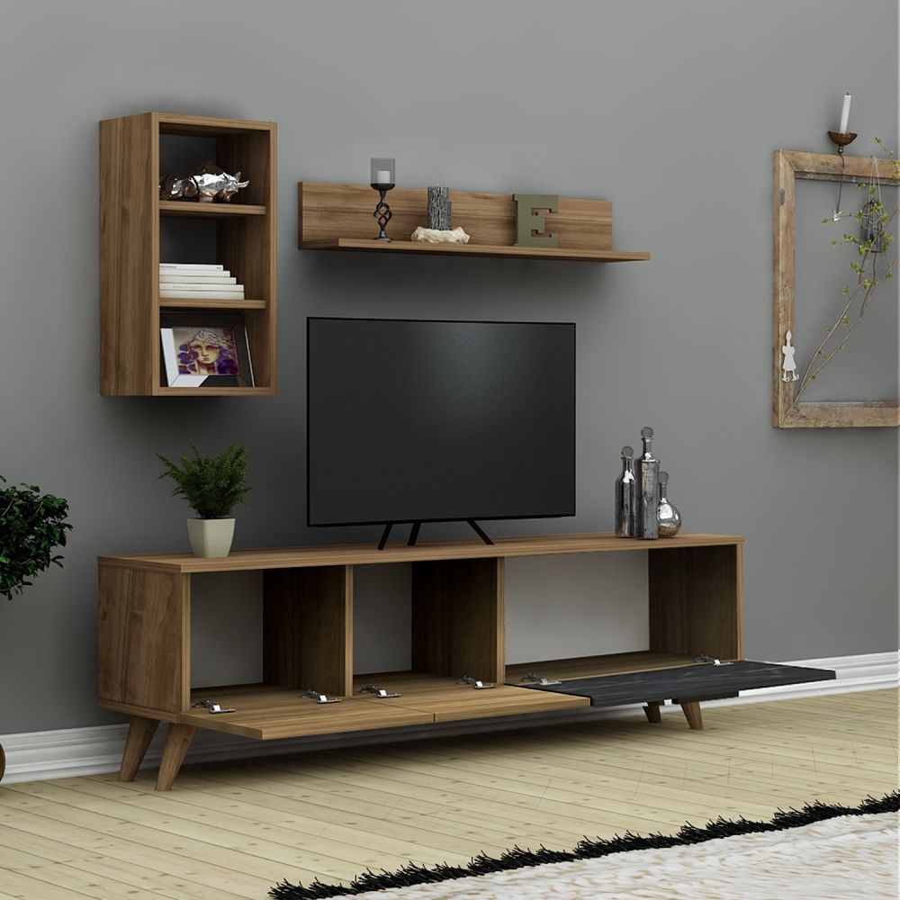 Mueble para TV de pie 140 cm - Roble - con estantes de pared | romaníes