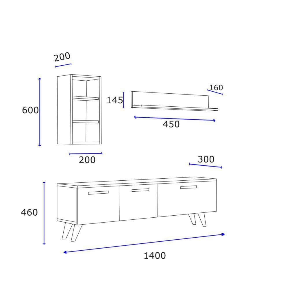 Mueble para TV de pie 140 cm - Roble - con estantes de pared | romaníes