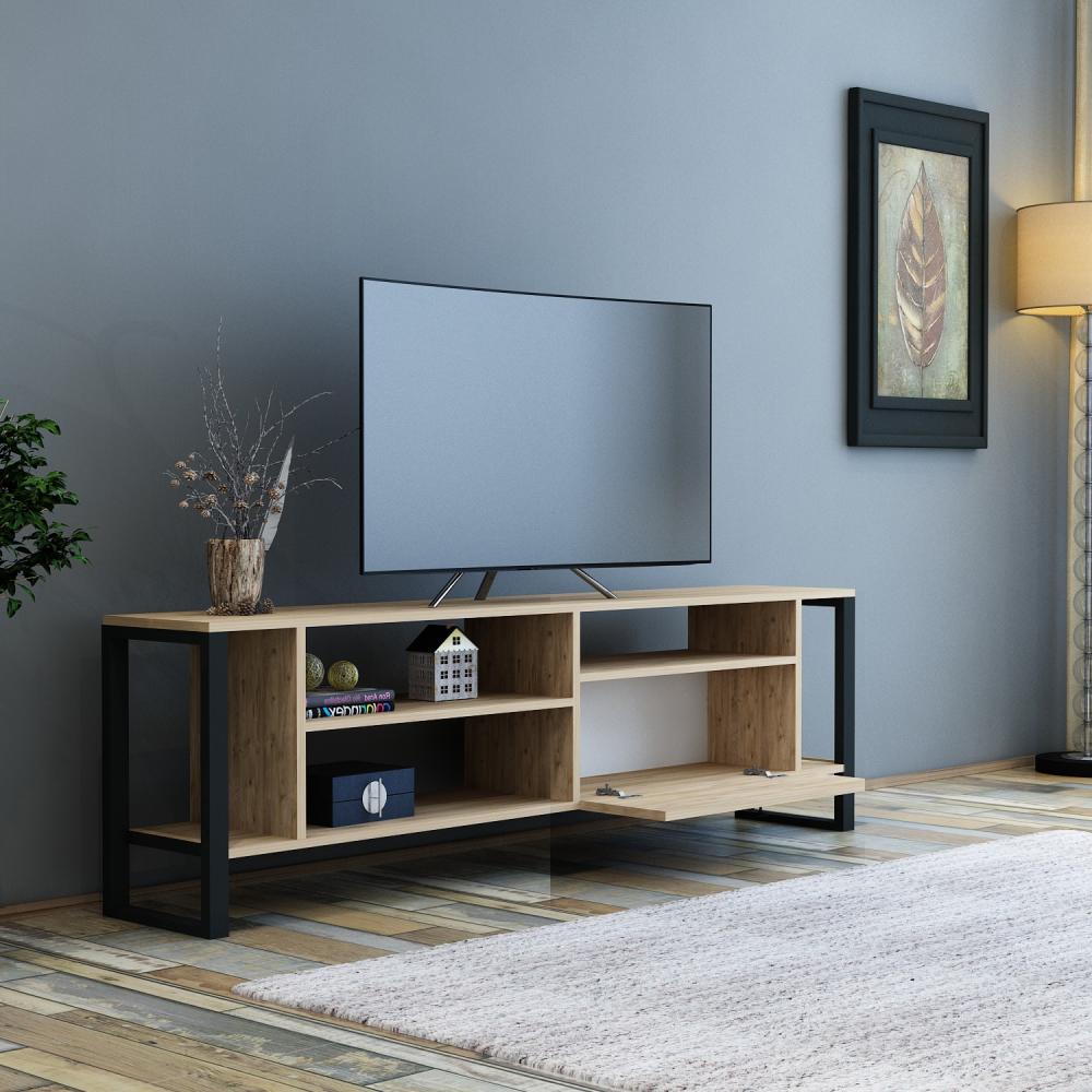 Mueble TV 150 cm De pie - Roble - Patas de metal negro | Neptuno