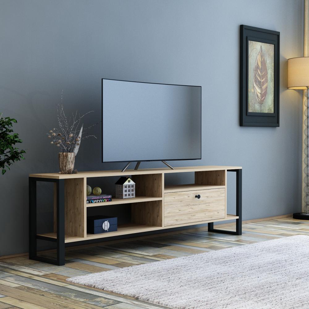 Mueble TV 150 cm De pie - Roble - Patas de metal negro | Neptuno