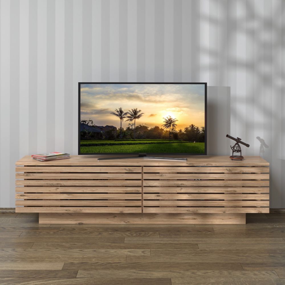 Mueble TV 144 cm De pie - Roble - Estilo panel de pared | Valii