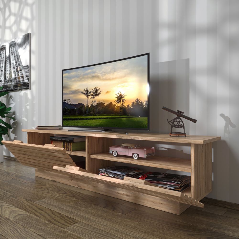 Mueble TV 144 cm De pie - Roble - Estilo panel de pared | Valii