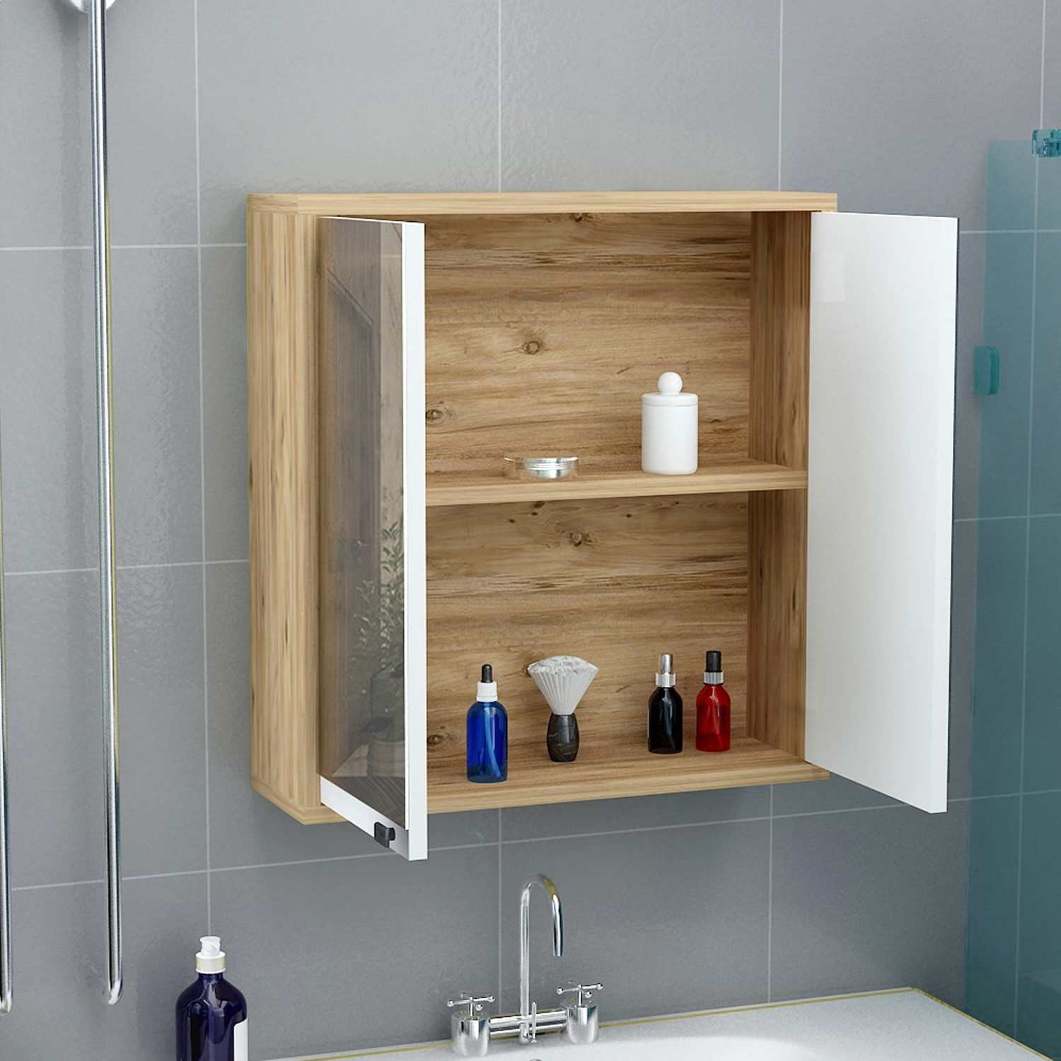 Mueble de baño con dos espejos Roble - Alto | Tornio