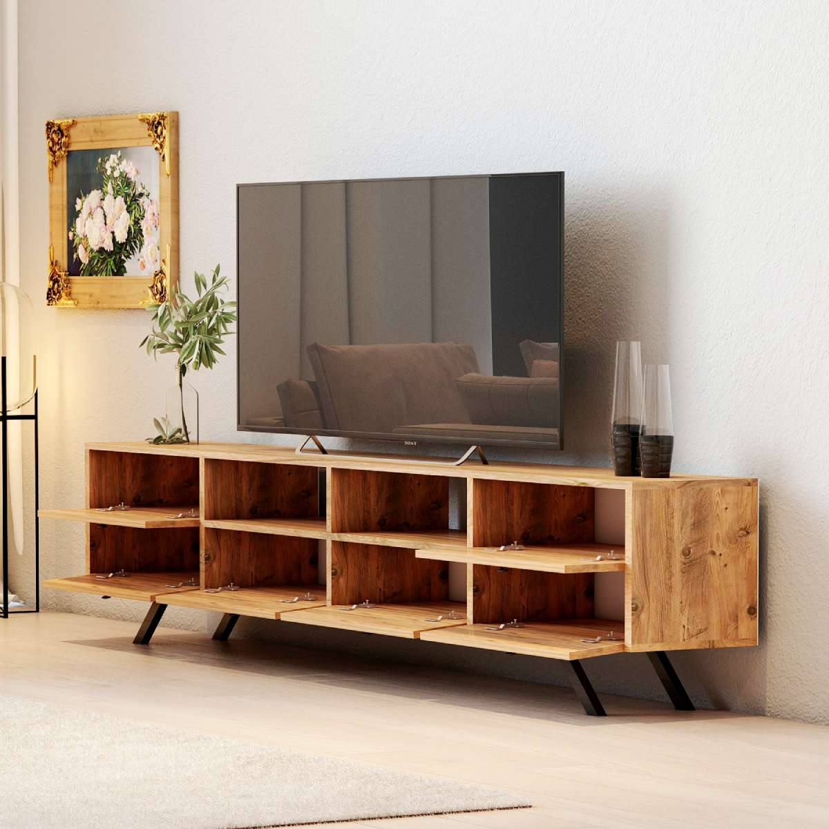 Mueble TV 180 cm De pie - Roble 6 puertas | boni