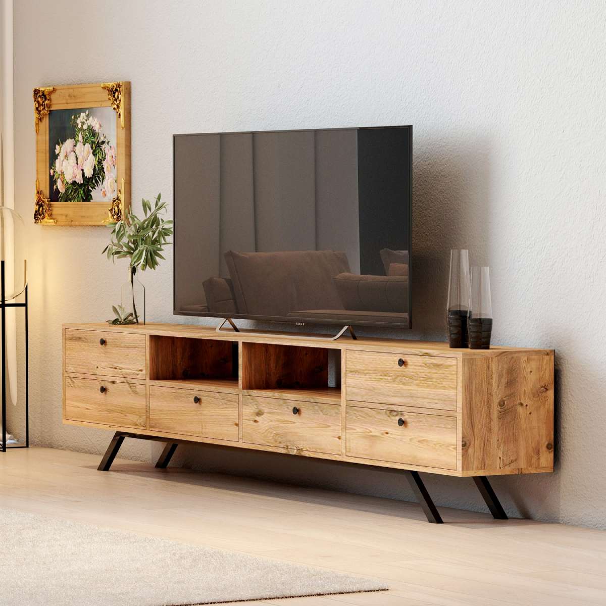 Mueble TV 180 cm De pie - Roble 6 puertas | boni