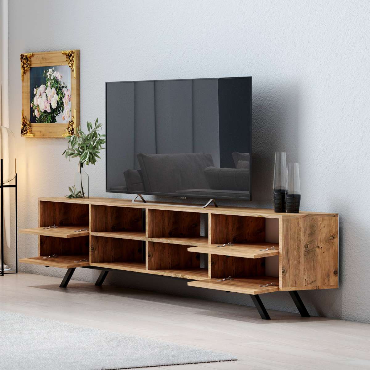 Mueble TV 180 cm De pie - Roble 4 puertas | boni