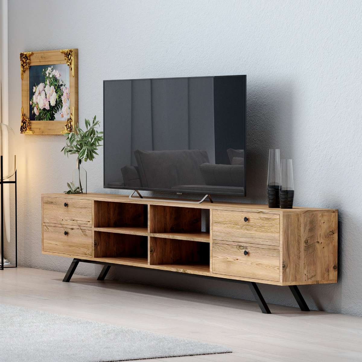 Mueble TV 180 cm De pie - Roble 4 puertas | boni