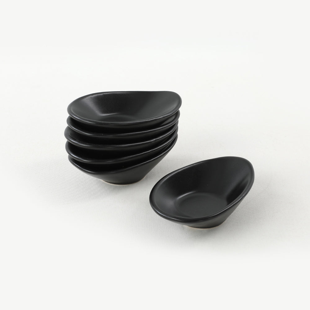 Plato para tapas, aperitivos y salsas Wave negro mate, 12 cm, 6 piezas