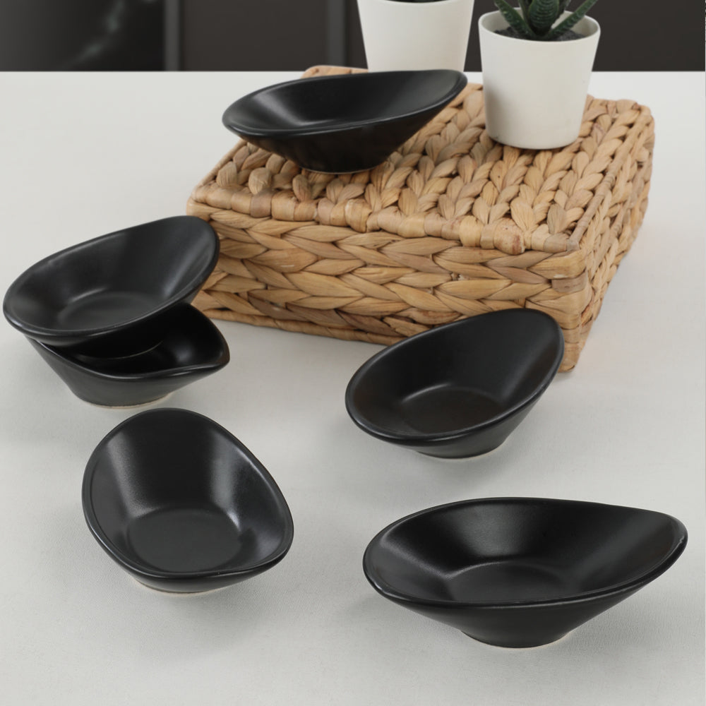 Plato para tapas, aperitivos y salsas Wave negro mate, 12 cm, 6 piezas