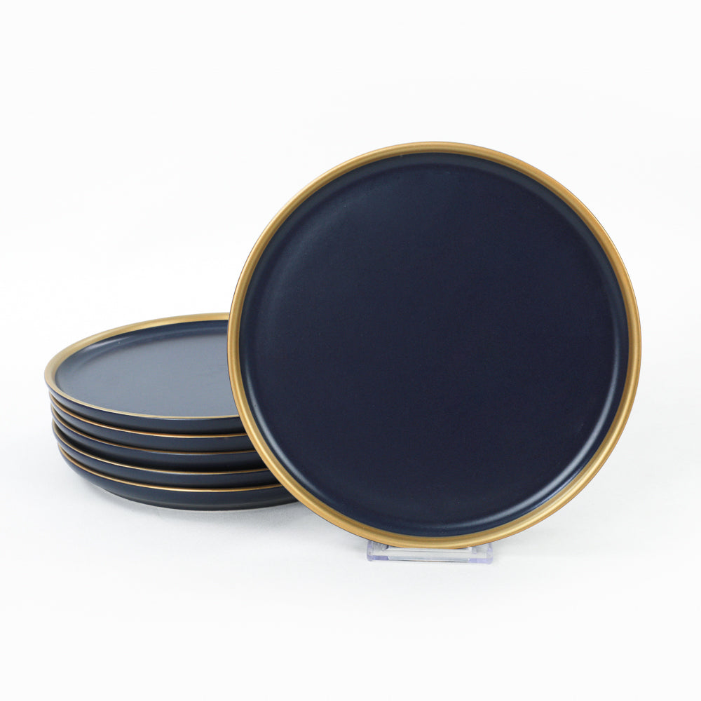 Plato de postre para tarta Nordic Gold azul mate de 22 cm, 6 piezas