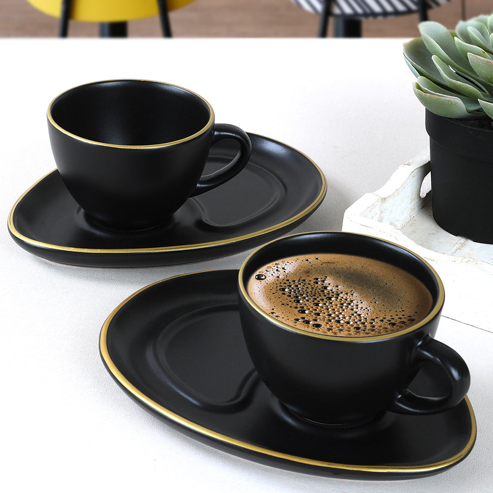 Juego de café Damla Gold Matte Black para servir 4 piezas para 2 personas