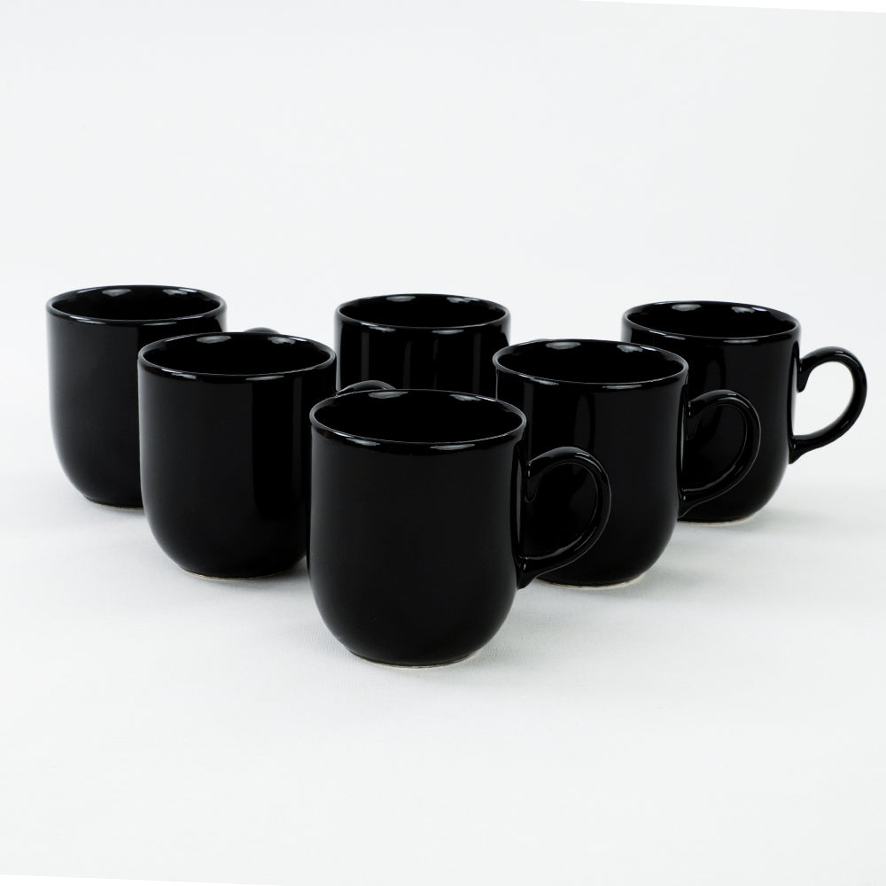 Juego de tazas de café / tazas negras brillantes de 10 cm, 6 piezas