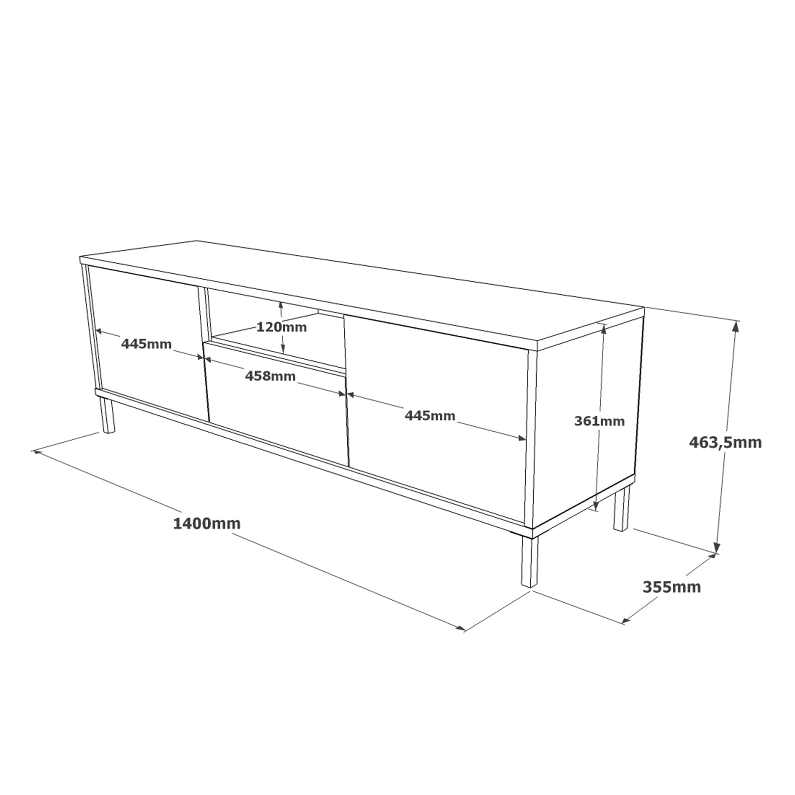 Stand de TV 140 cm Beton Gray | Hamburgo