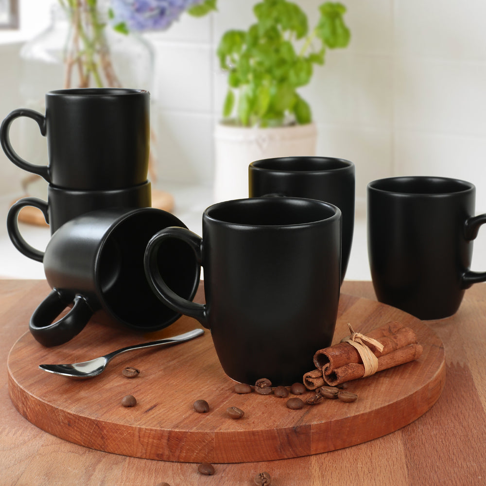 Juego de tazas de café / tazas negras mate de 9 cm, 6 piezas