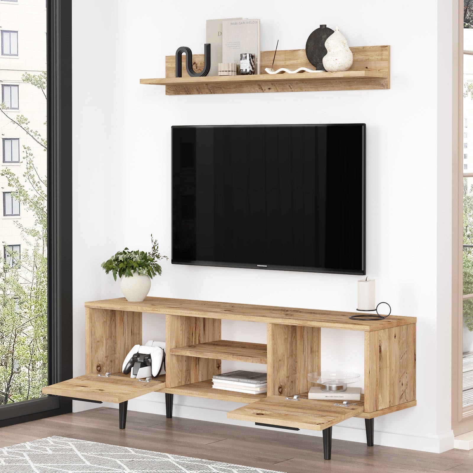 Stand de TV con estilos de roble de 120 cm de 120 cm | Venecia