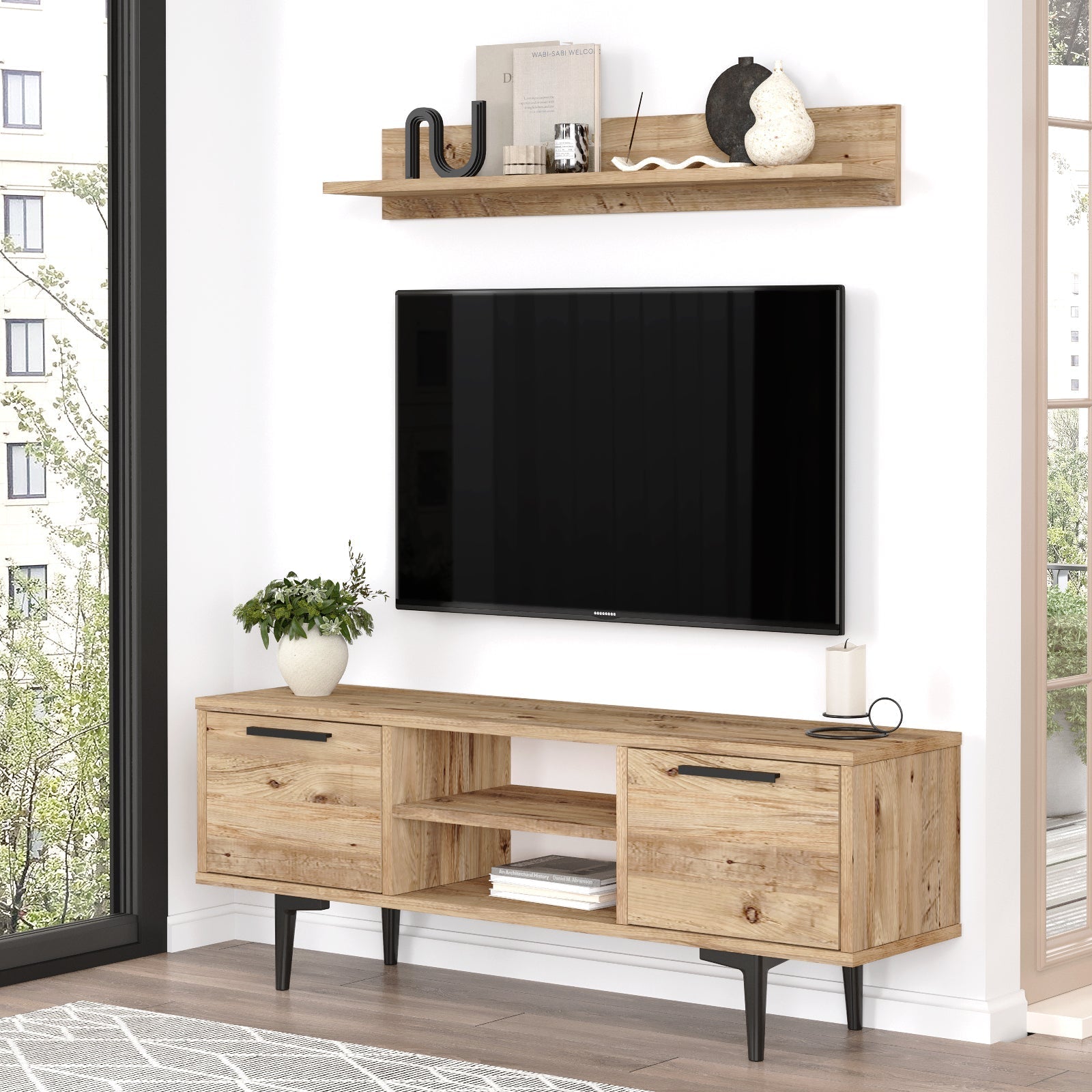 Stand de TV con estilos de roble de 120 cm de 120 cm | Venecia