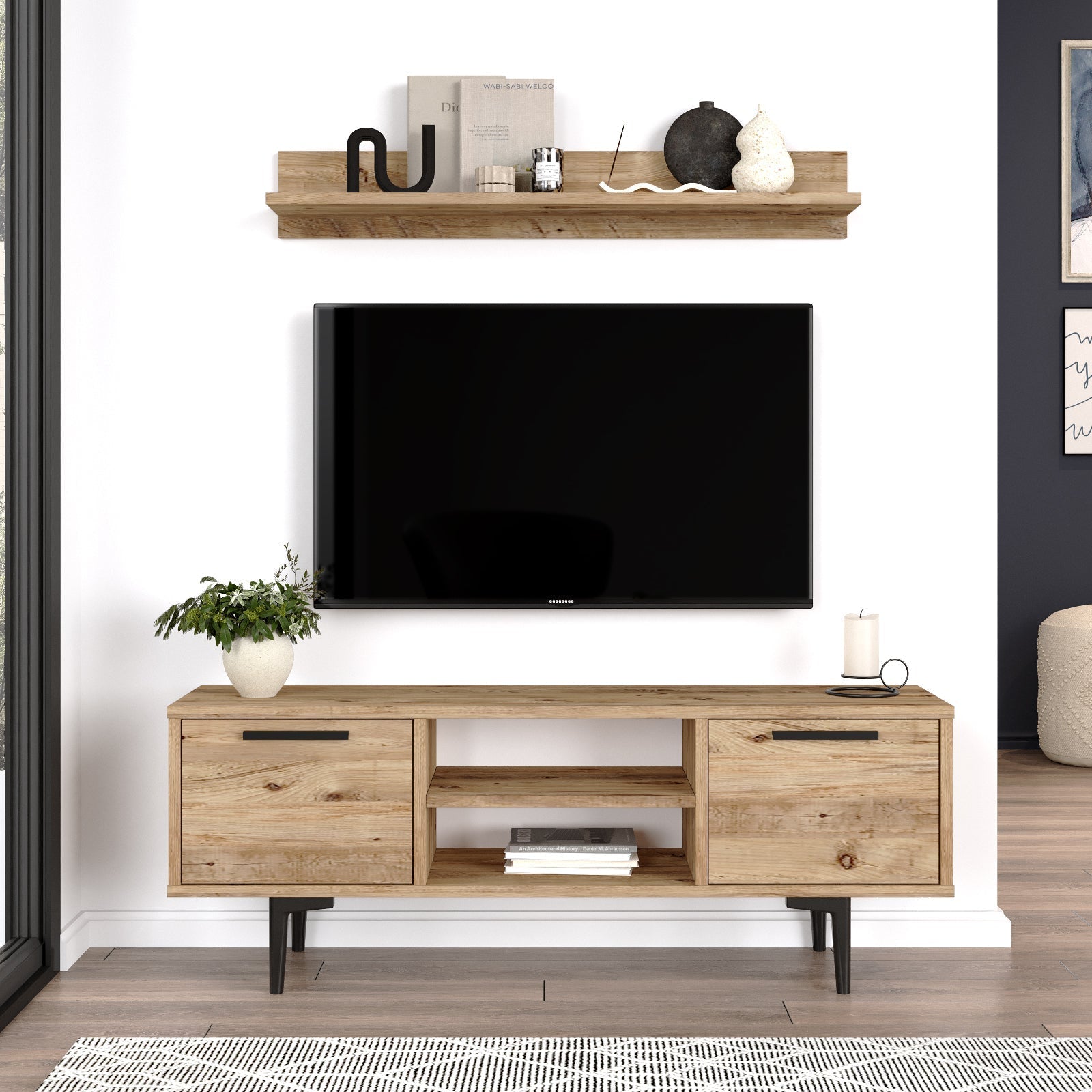 Stand de TV con estilos de roble de 120 cm de 120 cm | Venecia