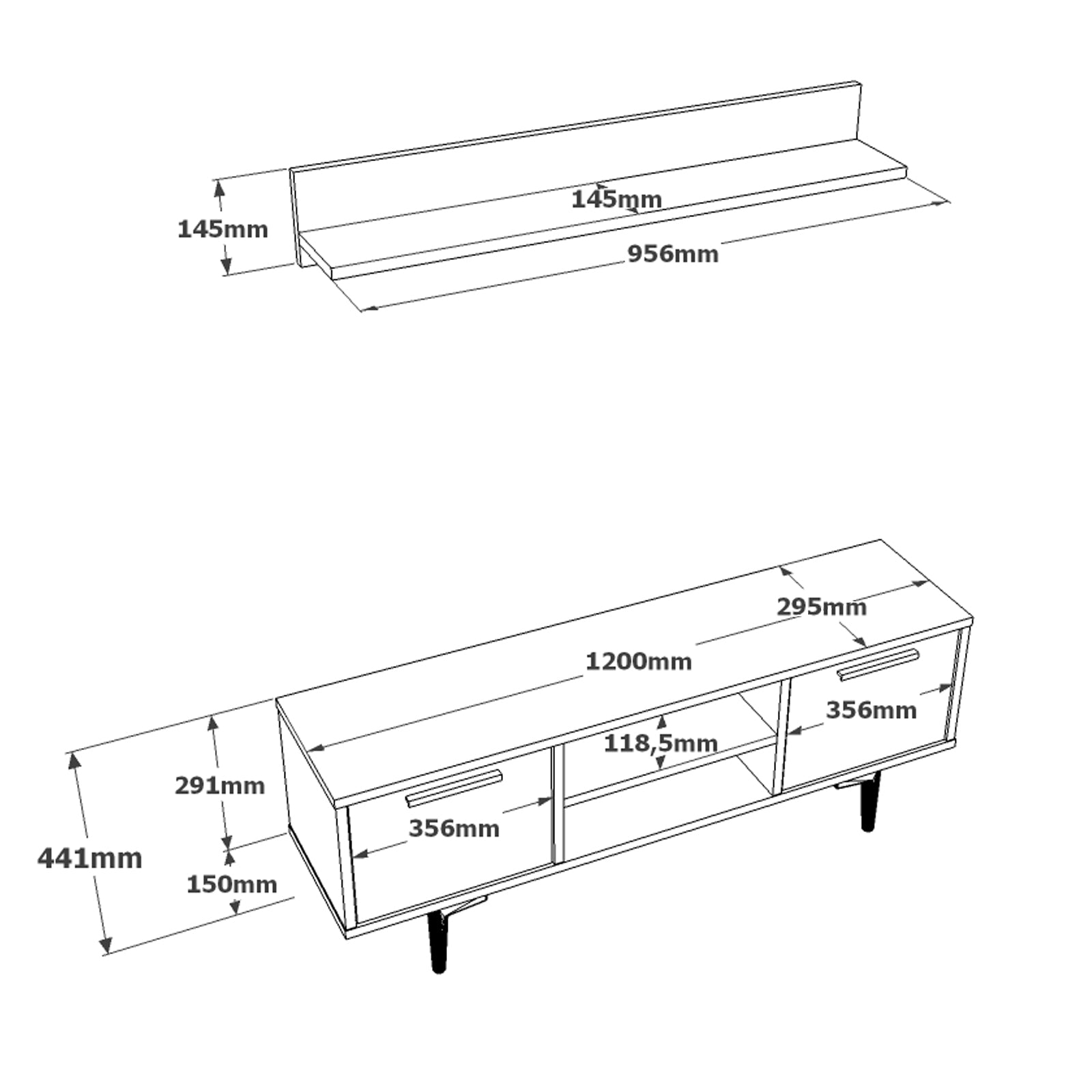 Stand de TV con estilos de roble de 120 cm de 120 cm | Venecia