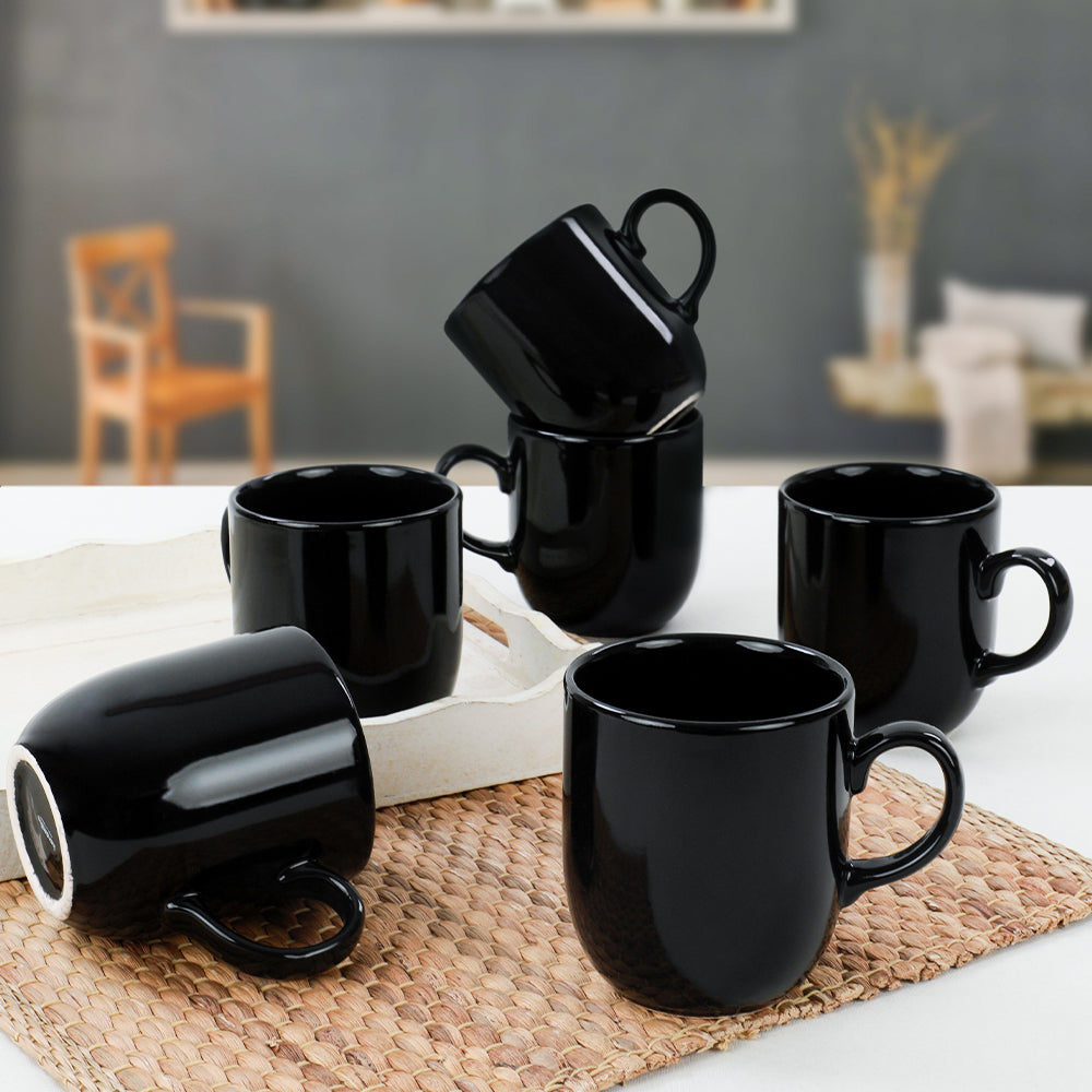 Juego de tazas de café / tazas negras brillantes de 10 cm, 6 piezas