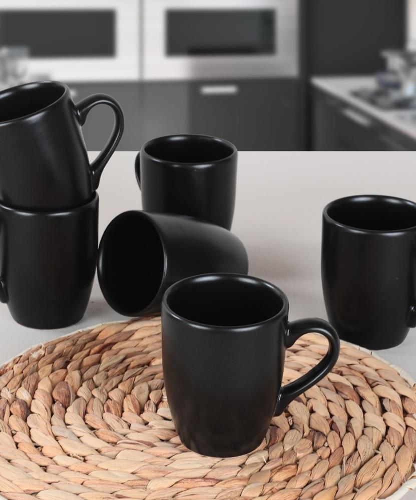 Juego de tazas de café / tazas negras mate de 11 cm, 6 piezas