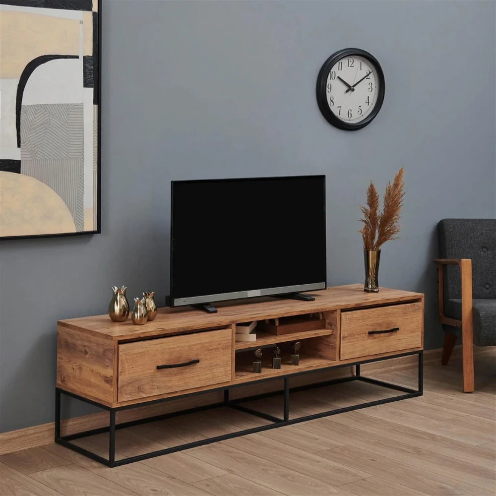 Mueble TV 180 cm De Pie - Roble con Patas de Metal | Kolding