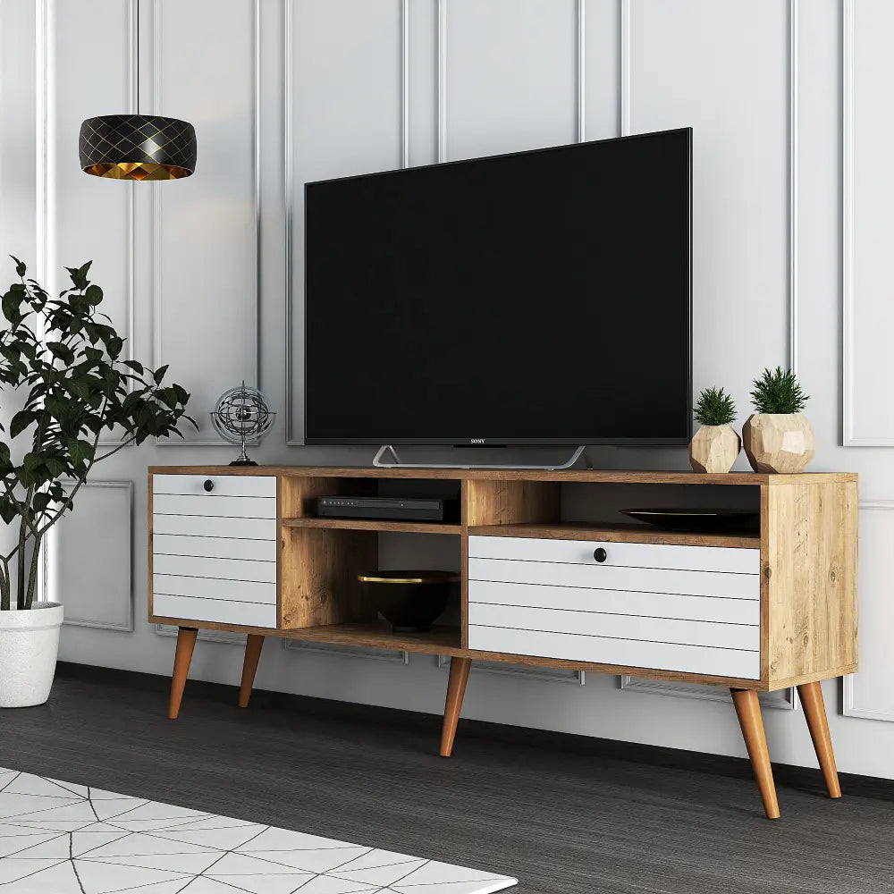 Mueble TV 180 cm de pie - Roble-Blanco | osby