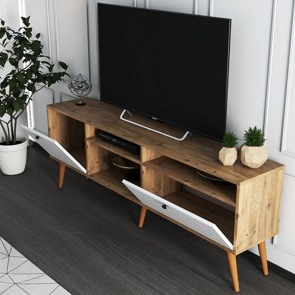 Mueble TV 180 cm de pie - Roble-Blanco | osby