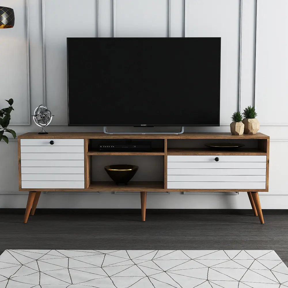 Mueble TV 180 cm de pie - Roble-Blanco | osby