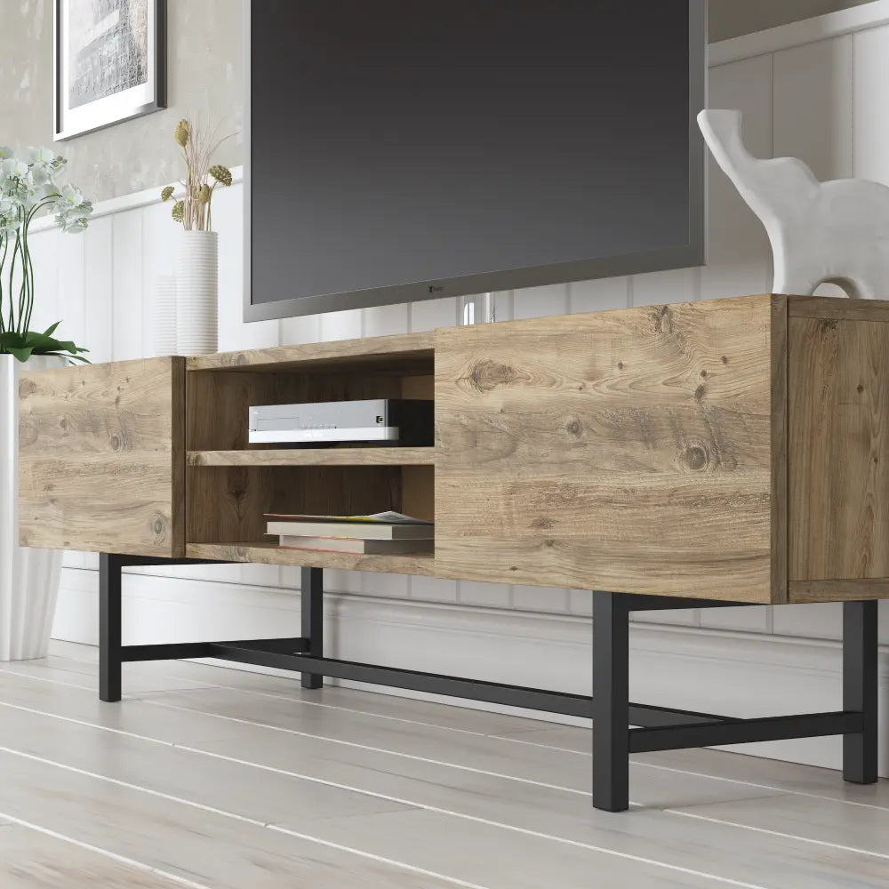 Mueble TV 160 cm de pie - con patas de metal Roble | Arjeplog