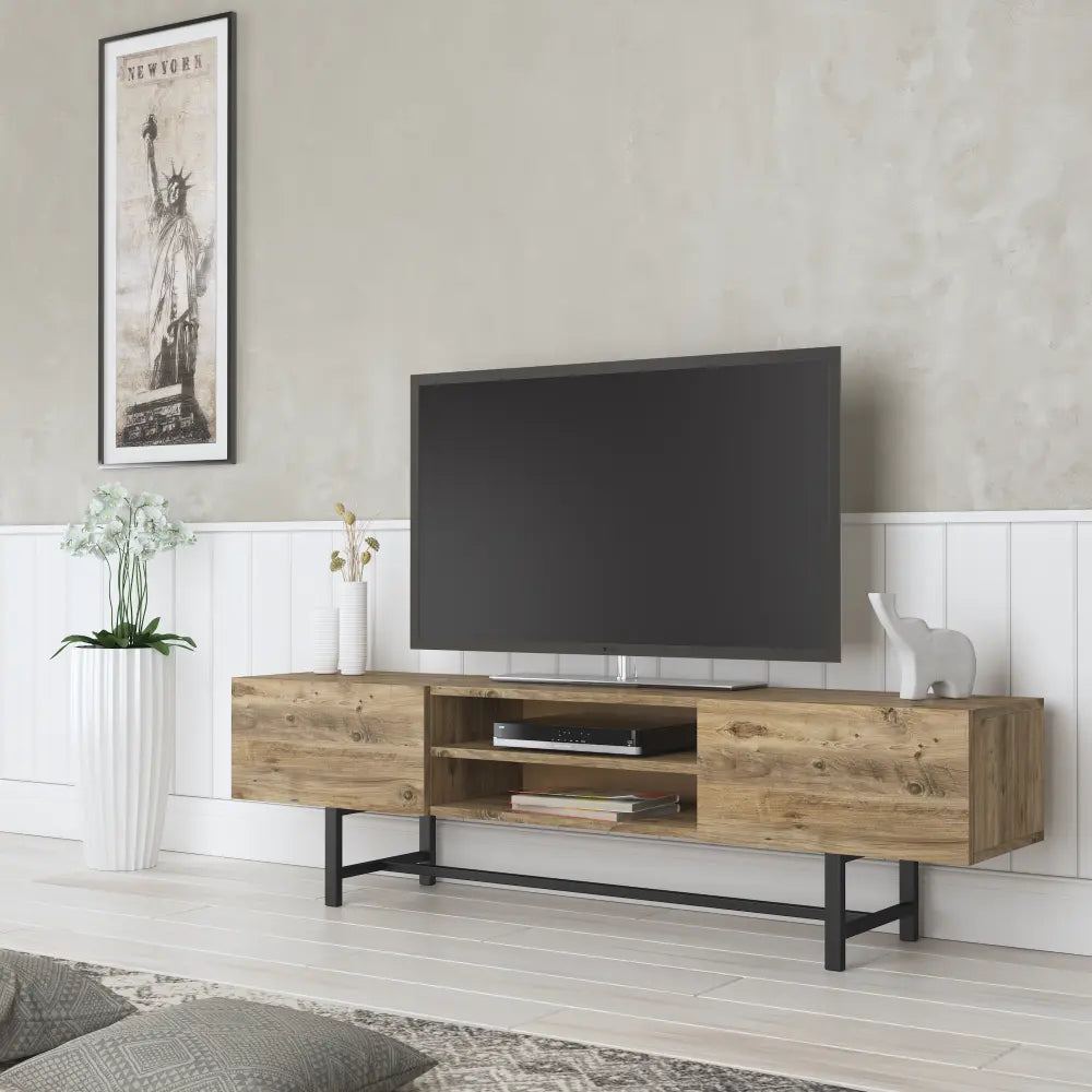 Mueble TV 160 cm de pie - con patas de metal Roble | Arjeplog