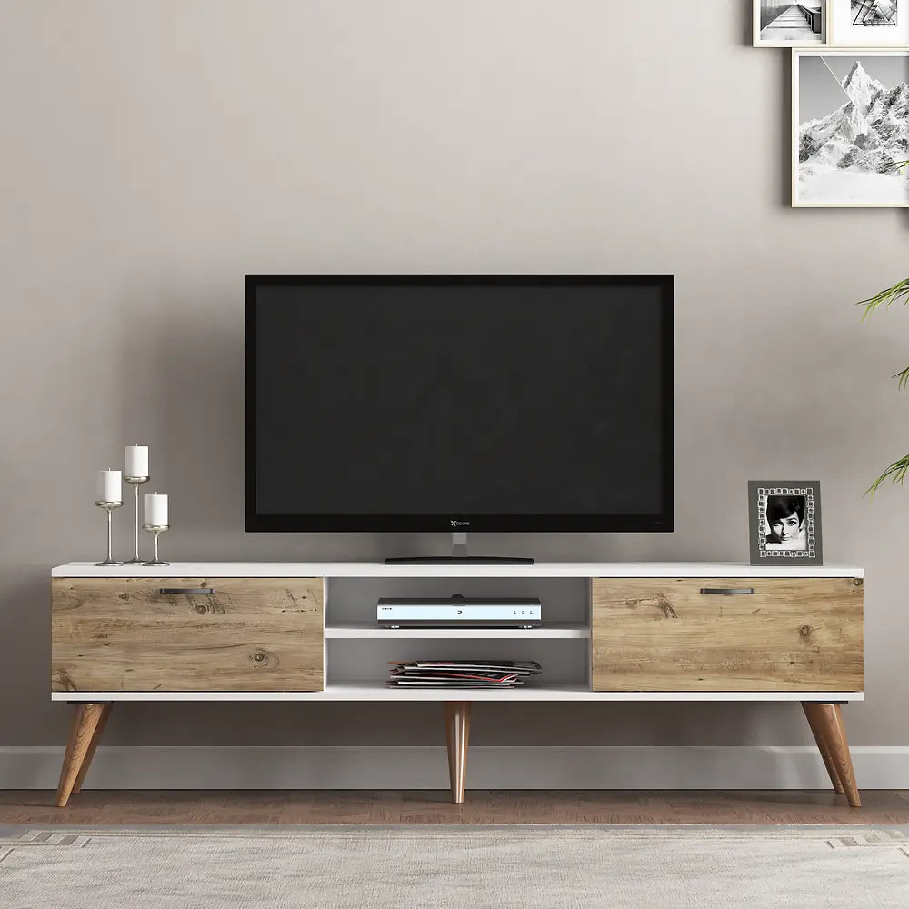 Mueble TV 180 cm de pie - Roble-Blanco | Porjus