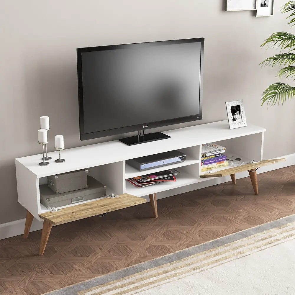 Mueble TV 180 cm de pie - Roble-Blanco | Porjus