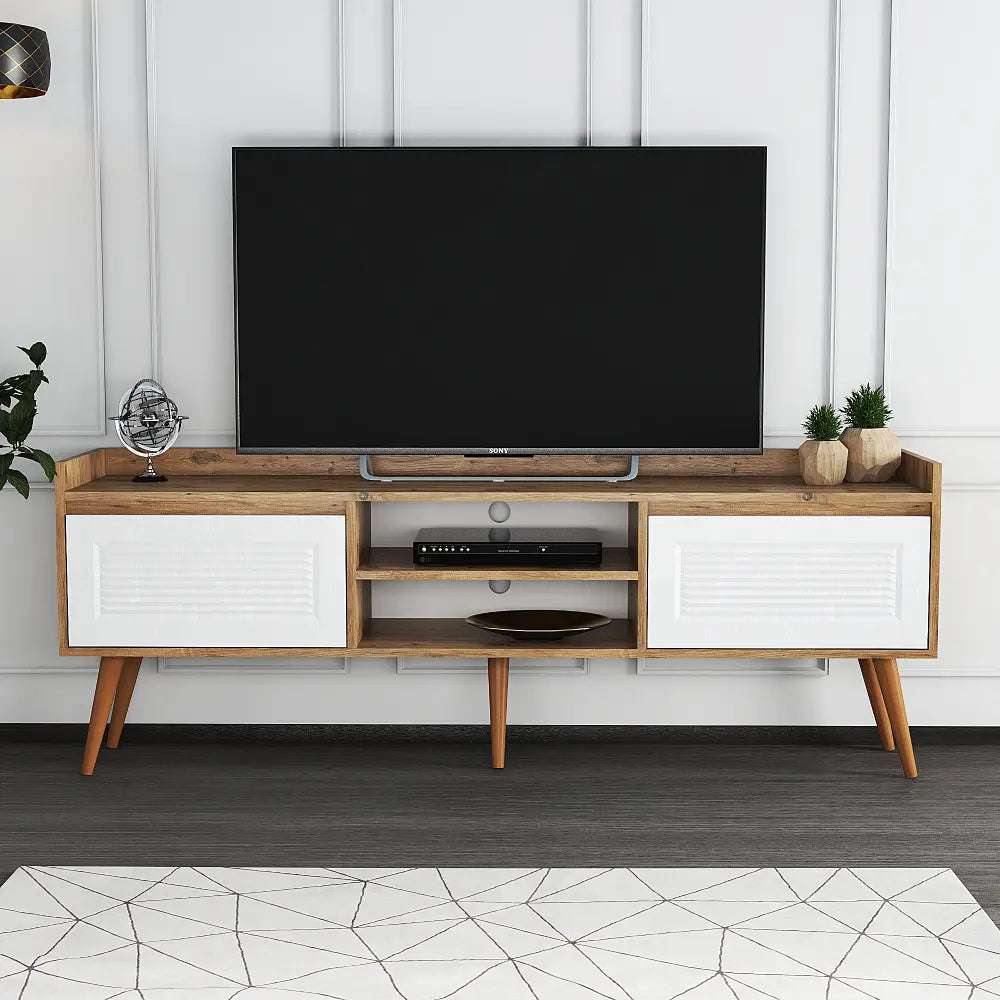 Mueble TV 180 cm de pie - Blanco-Roble | Vimmerby