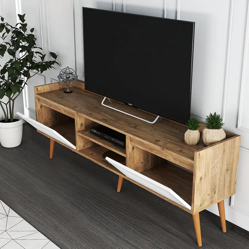 Mueble TV 180 cm de pie - Blanco-Roble | Vimmerby