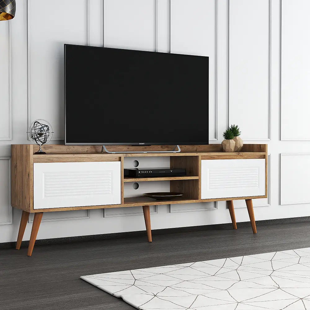 Mueble TV 180 cm de pie - Blanco-Roble | Vimmerby