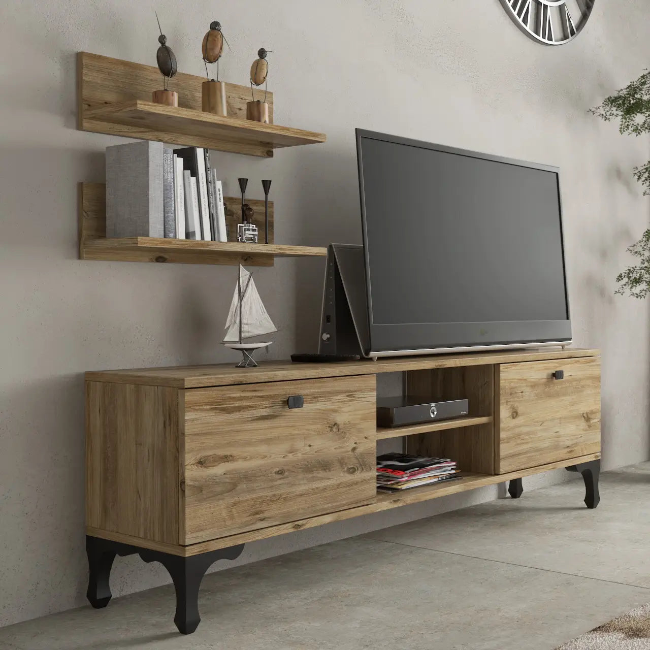 Mueble TV 150 cm Roble con estantes de pared | Ørbaek