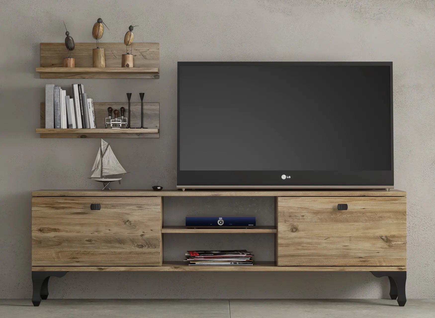 Mueble TV 150 cm Roble con estantes de pared | Ørbaek