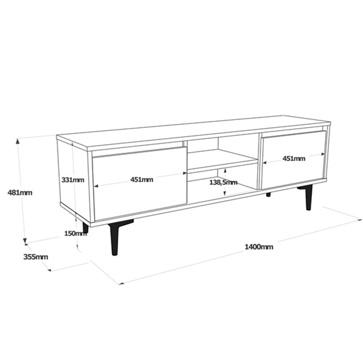 Stand de TV 140 cm estilo de roble industrial