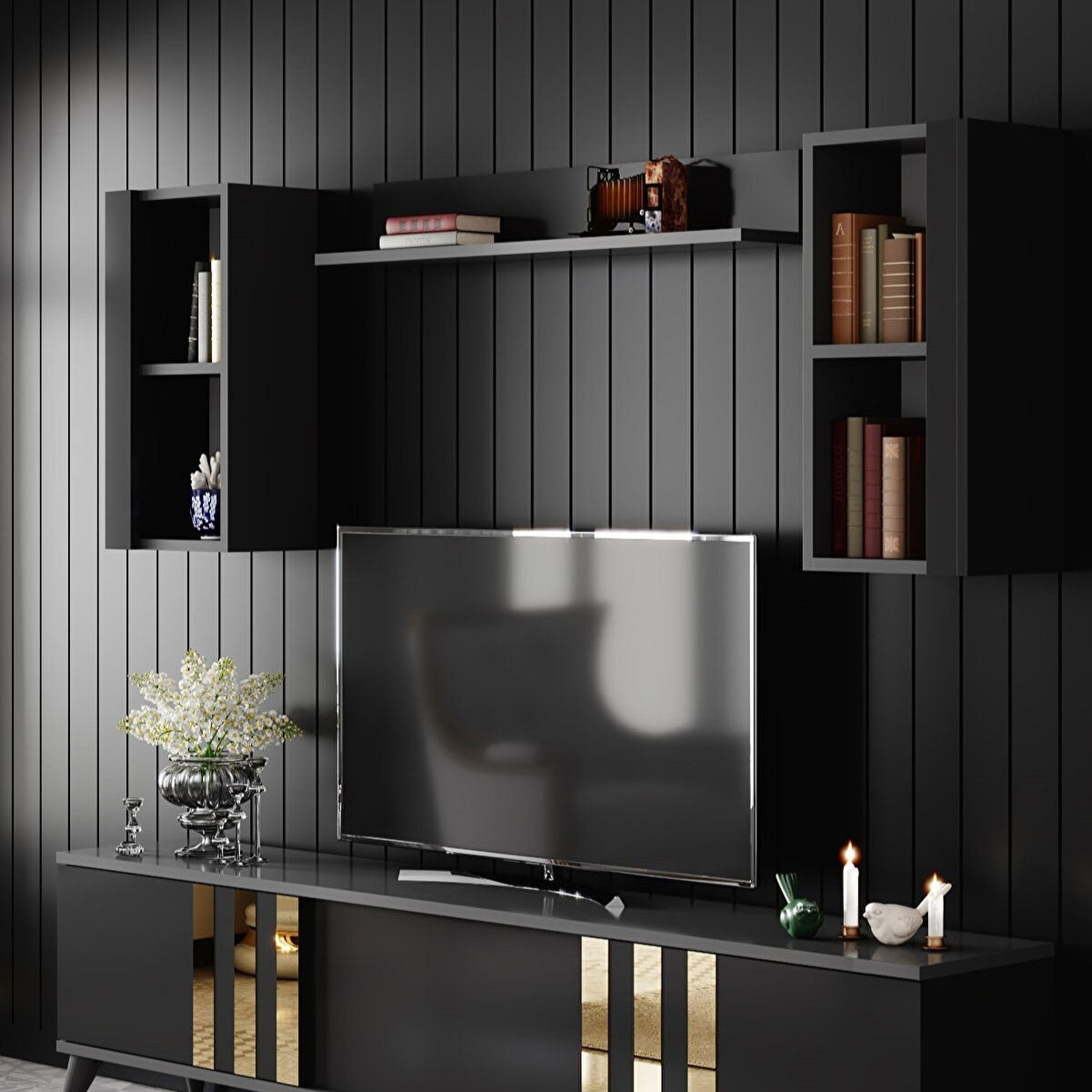 Stand de TV con gabinetes de pared 180 cm | Milano White