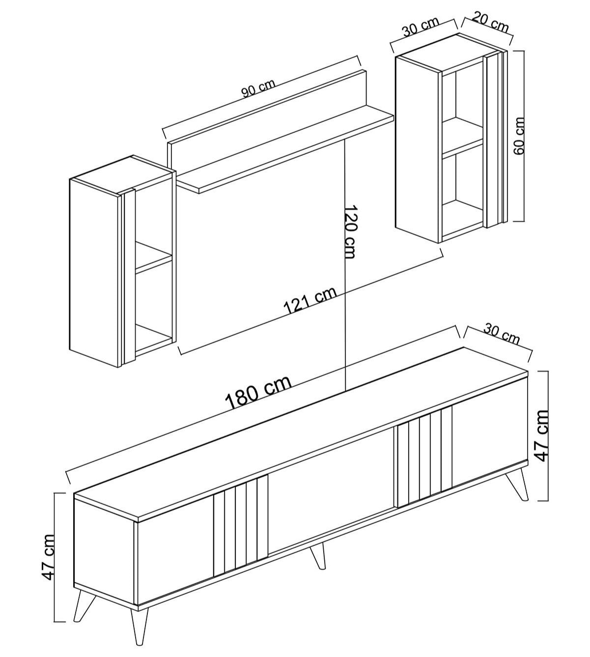 Stand de TV con gabinetes de pared 180 cm | Milano White