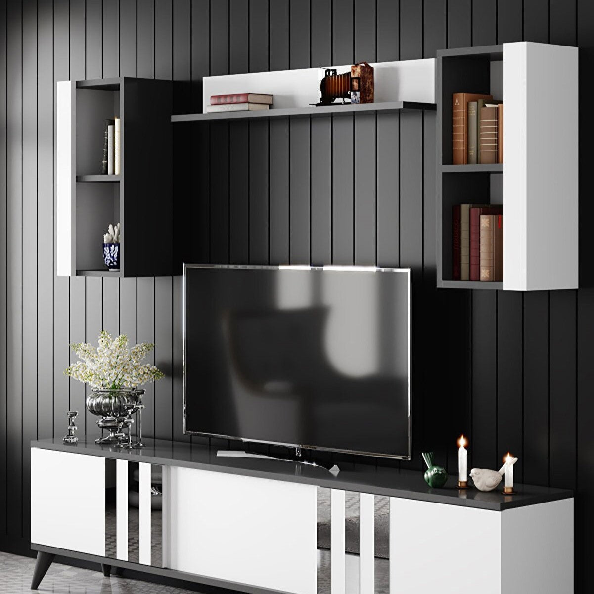 Stand de TV con gabinetes de pared 180 cm | Milano White