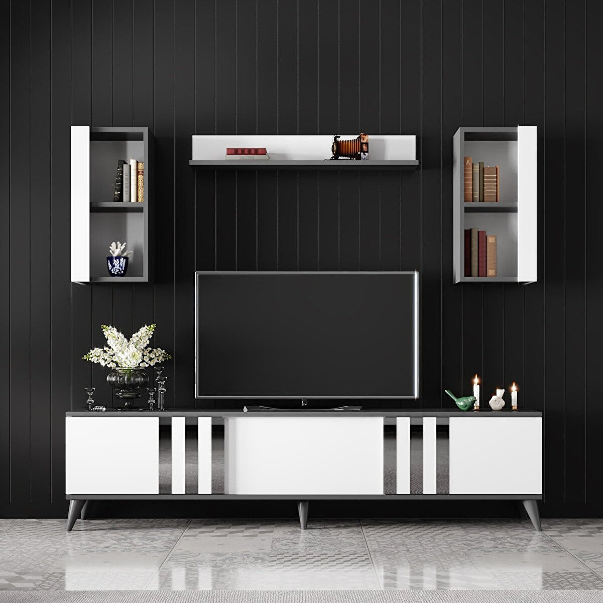 Stand de TV con gabinetes de pared 180 cm | Milano White