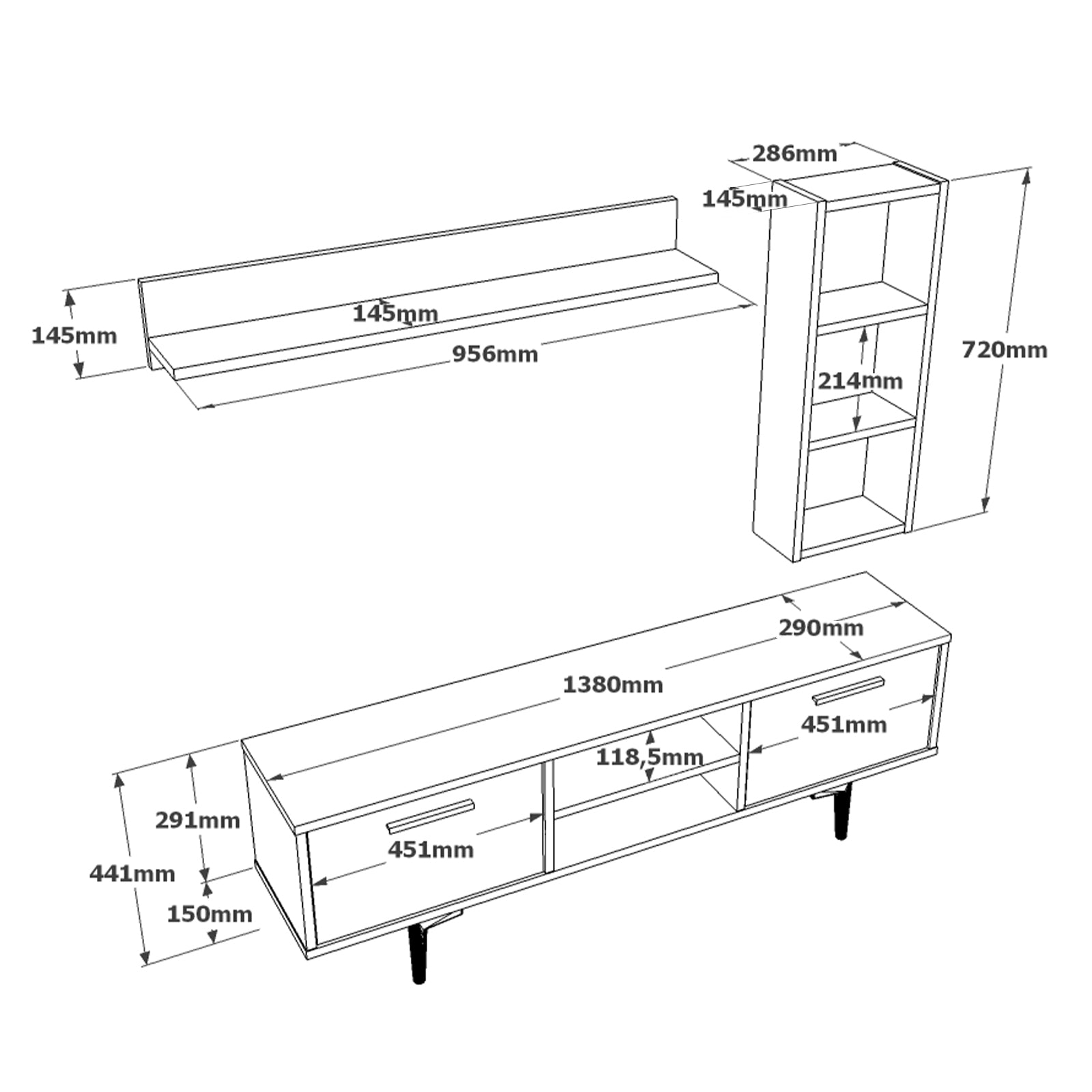 Stand de TV con estante 138 cm | Visión